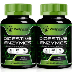 Wellness LabsRx digestive enzymes bottle promotes smoother digestion after meals.