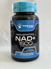 WELLNESS LABSRX liposomal NAD bottle back label with dosage and ingredients.