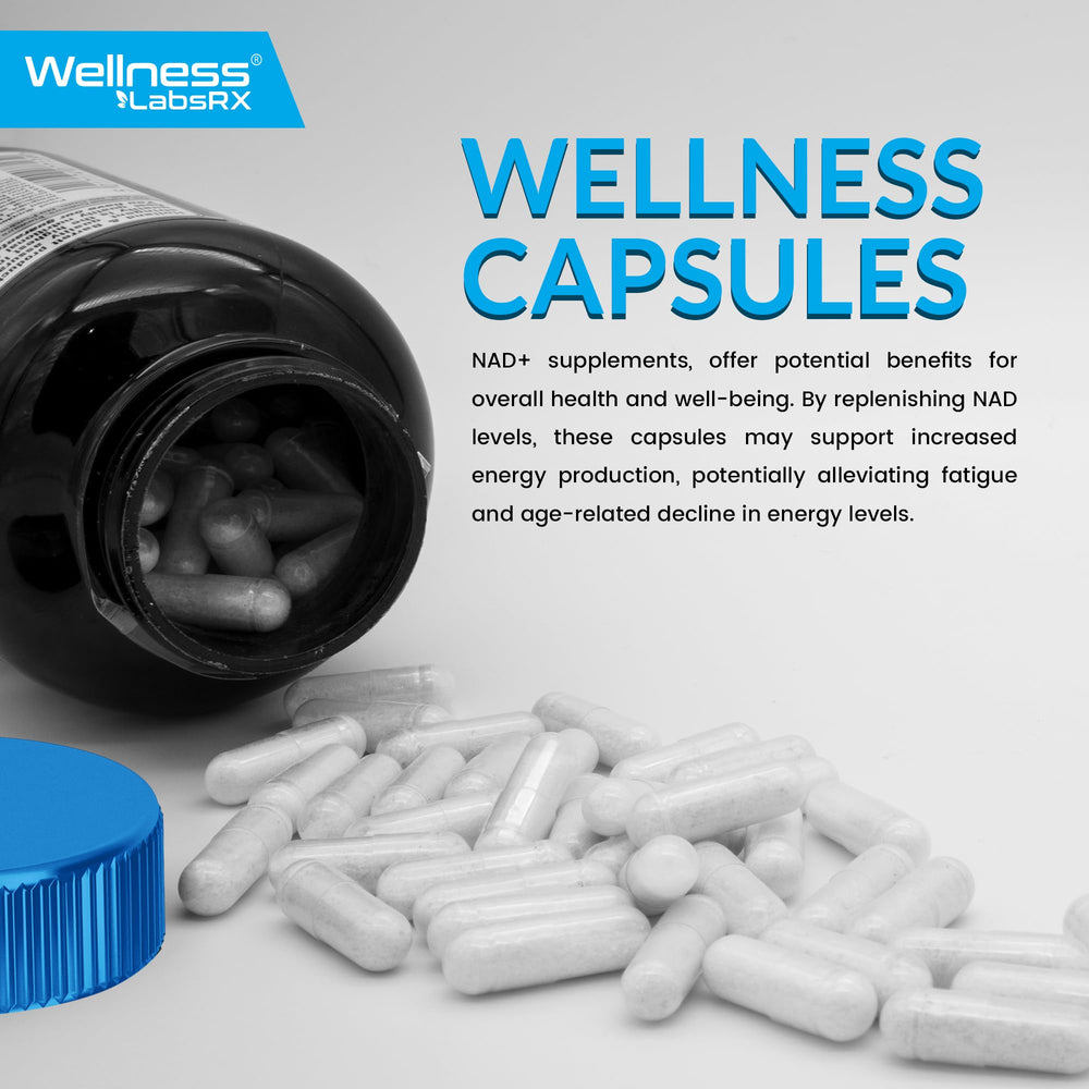 WELLNESS LABSRX liposomal NAD ingredients panel closeup.