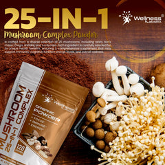 Wellness LabsRx mushroom powder label displays 2000mg per serving and ingredients