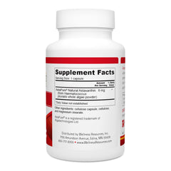 Wellness Resources Astaxanthin label close-up highlighting 6 mg potency.