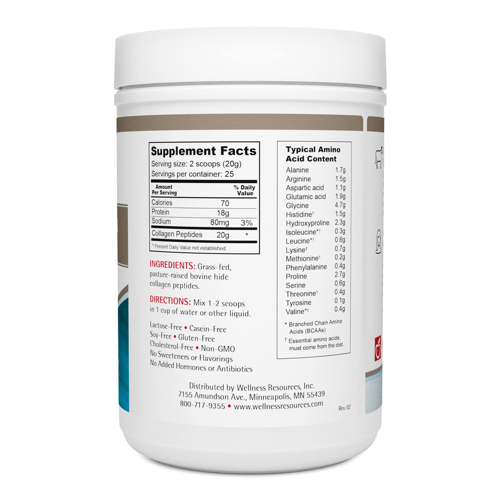 Wellness Resources Collagen Peptides scoop beside jar, convenient serving size