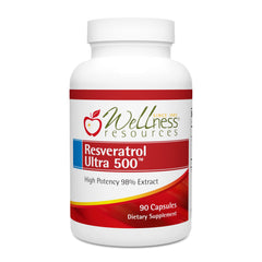 Wellness Resources Resveratrol Ultra 500 bottle front view highlights high potency per capsule