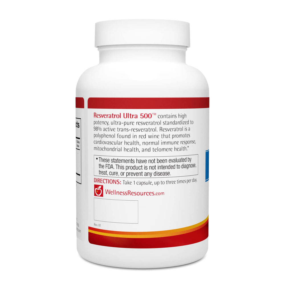 Wellness Resources Resveratrol Ultra 500 packaging and bottle together