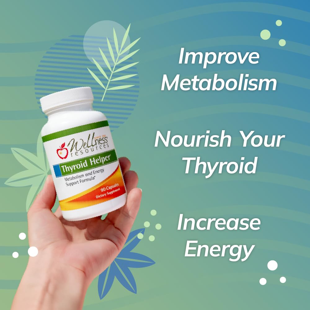 Wellness Resources Thyroid Helper capsules close-up highlighting metabolism support.
