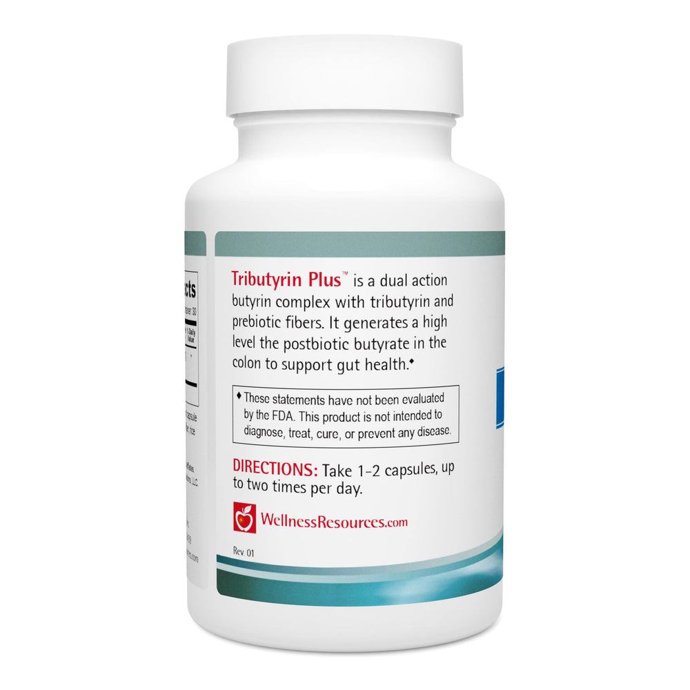 Wellness Resources Tributyrin Plus capsules for daily digestive routines.