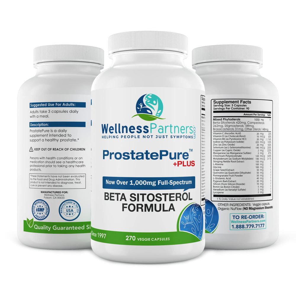 WellnessPartners ProstatePure Plus US-made seal emphasizes family-owned quality.