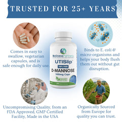 WellnessPartners UTI Slip D-Mannose label showing non-GMO certification for transparency