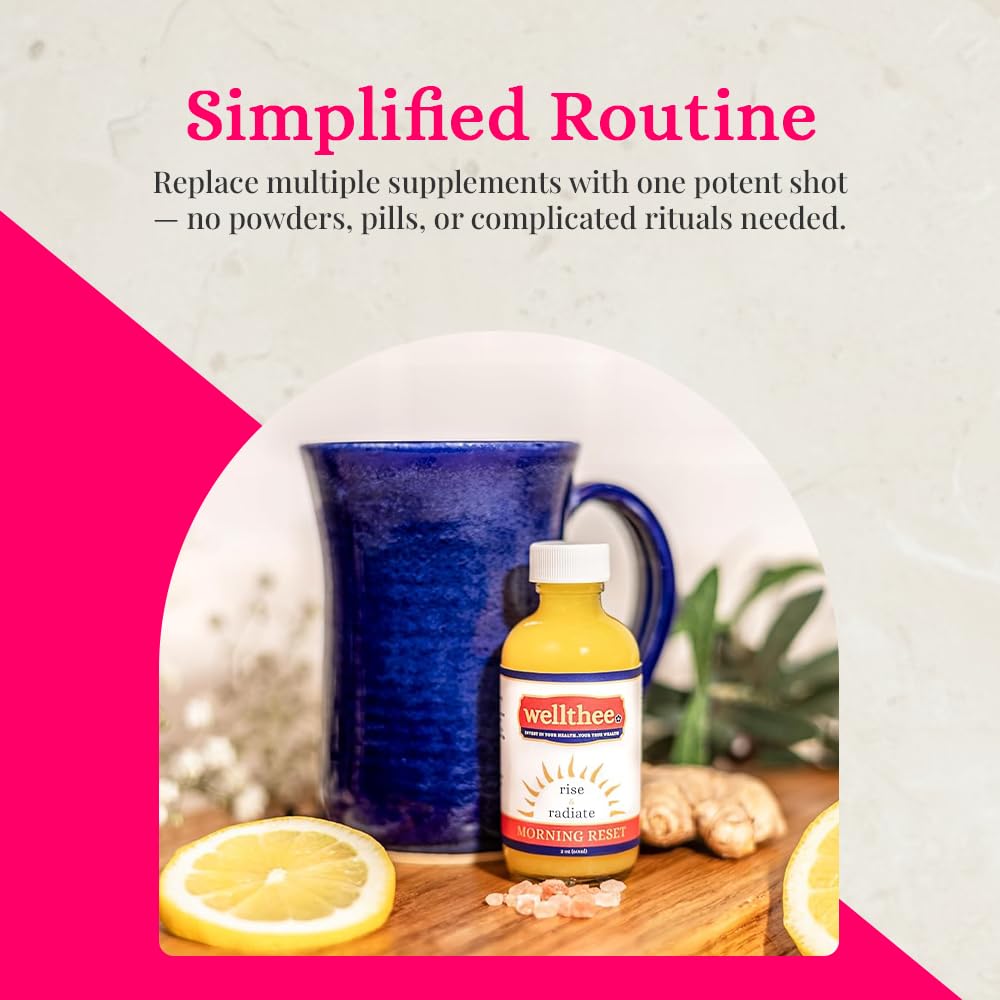 Wellthee Morning Reset ginger lemon splash conveys a refreshing energy boost.
