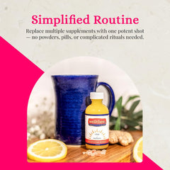Wellthee Morning Reset ginger lemon splash conveys a refreshing energy boost.