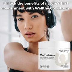 Wellthy Colostrum Powder IgG content close-up highlights high IgG for immune balance.