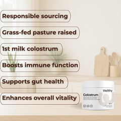 Wellthy Colostrum Powder in a shake demonstrates easy daily use.