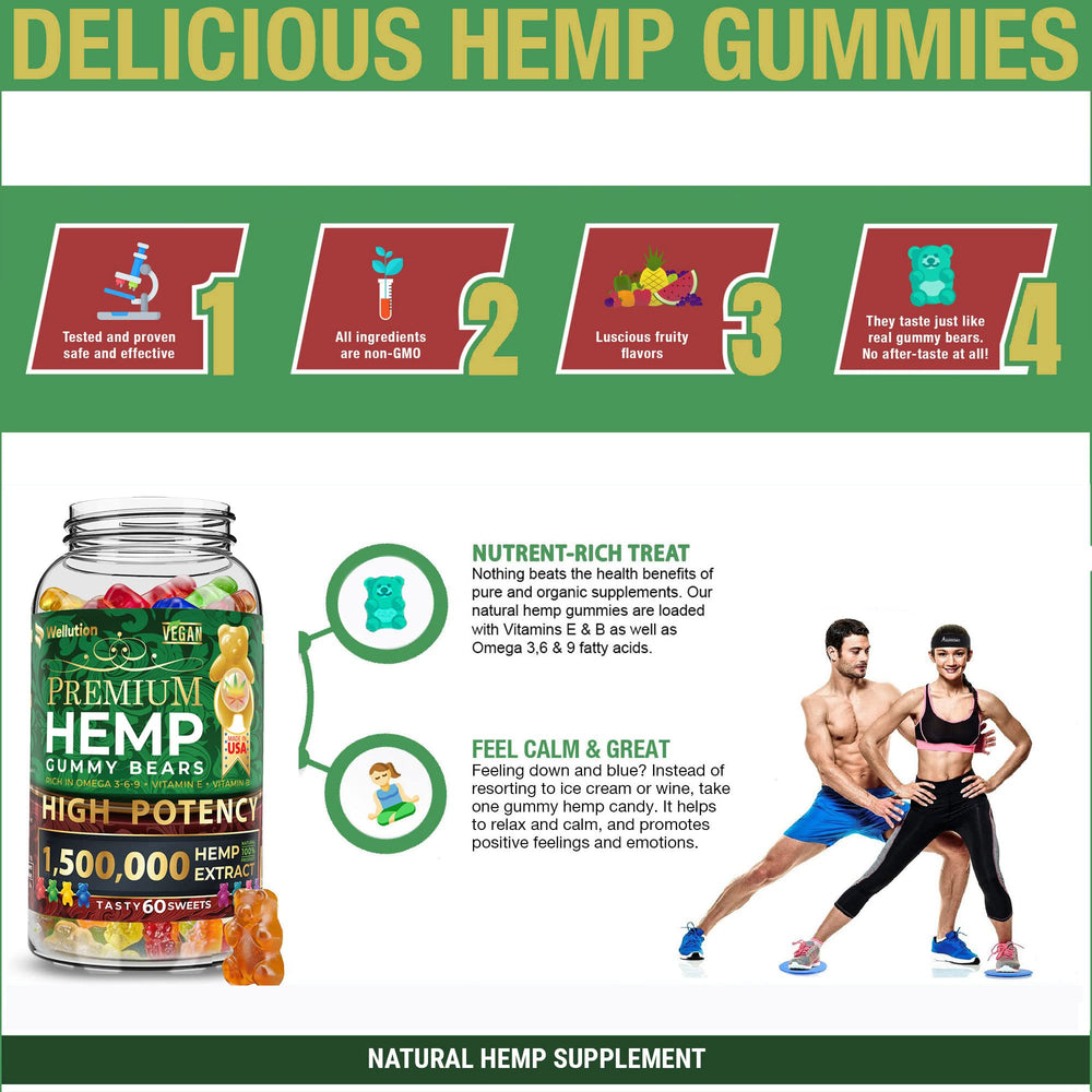 WELLUTION Hemp Gummies gluten-free label on premium packaging