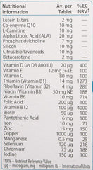 Wellwoman 70+ pack label close-up highlighting vegetarian, gluten-free and preservative-free quality