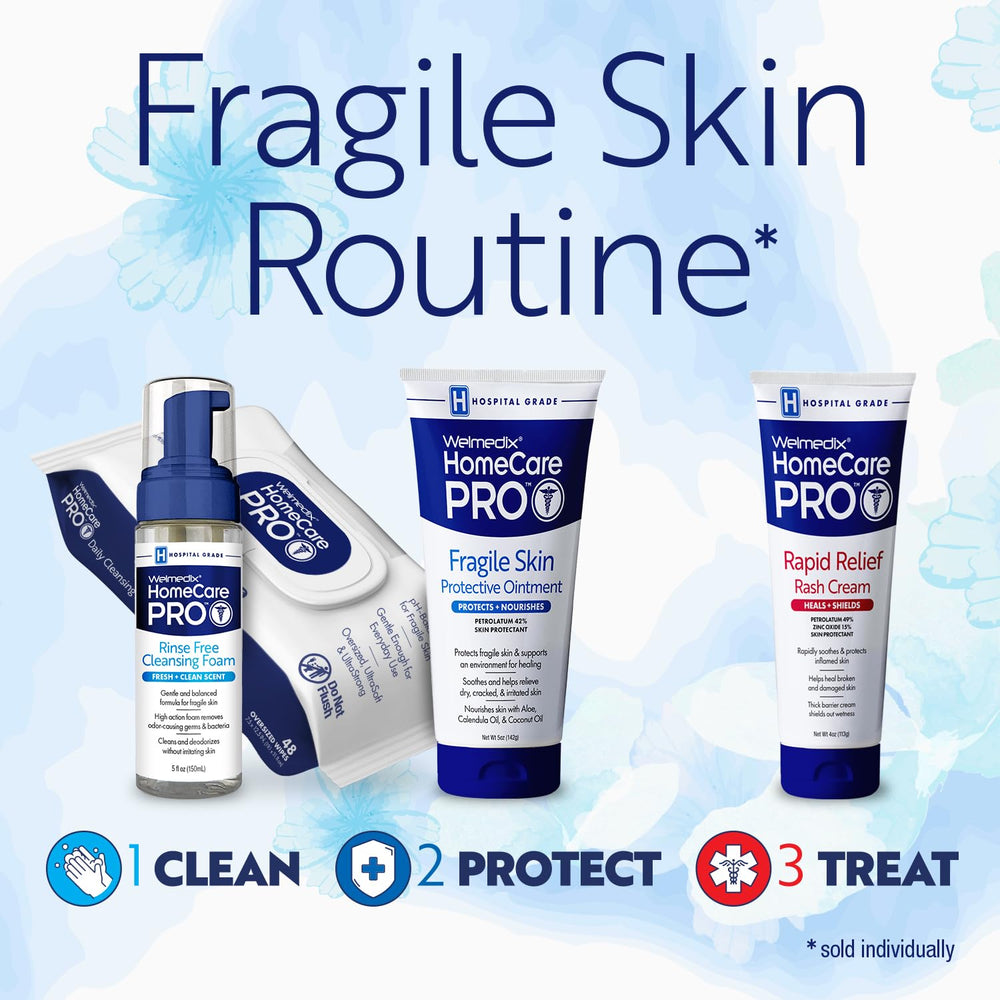 Welmedix Fragile Skin Ointment bottle highlights aloe and coconut oils.