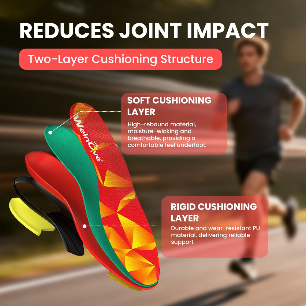 Welnove insoles with triple-layer cushion showing softer landings for runners