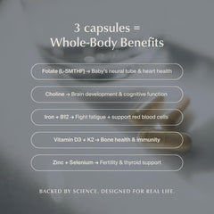 WeNatal for Her vitamin D3 bottle features immune and mood support benefits.