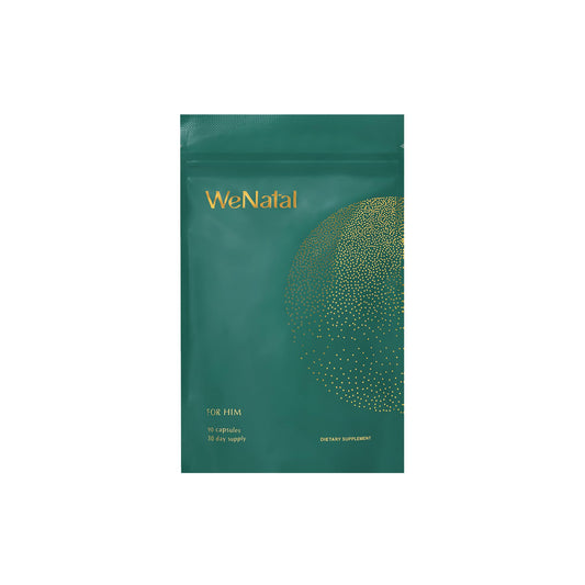 WeNatal for Him bottle on desk highlighting daily fertility nutrition