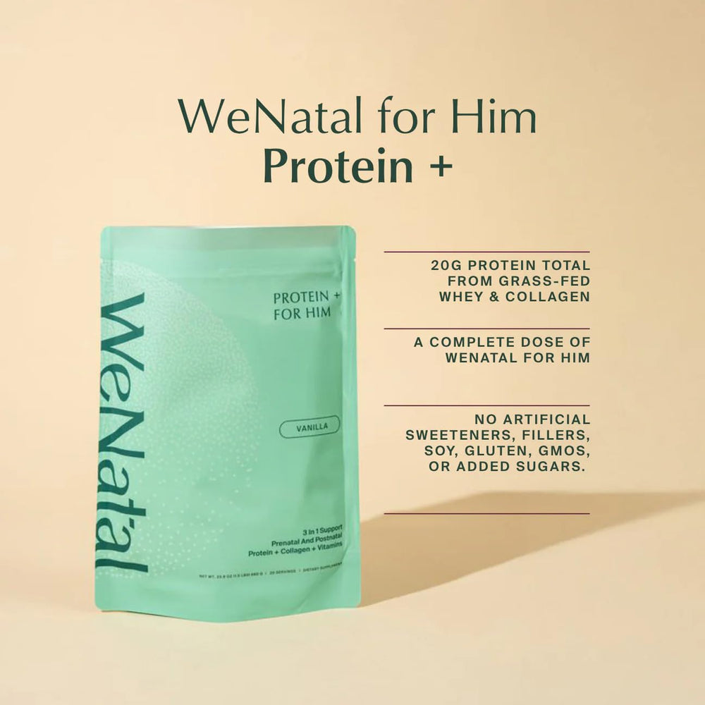 Scoop beside WeNatal Protein for Him powder for measuring daily intake
