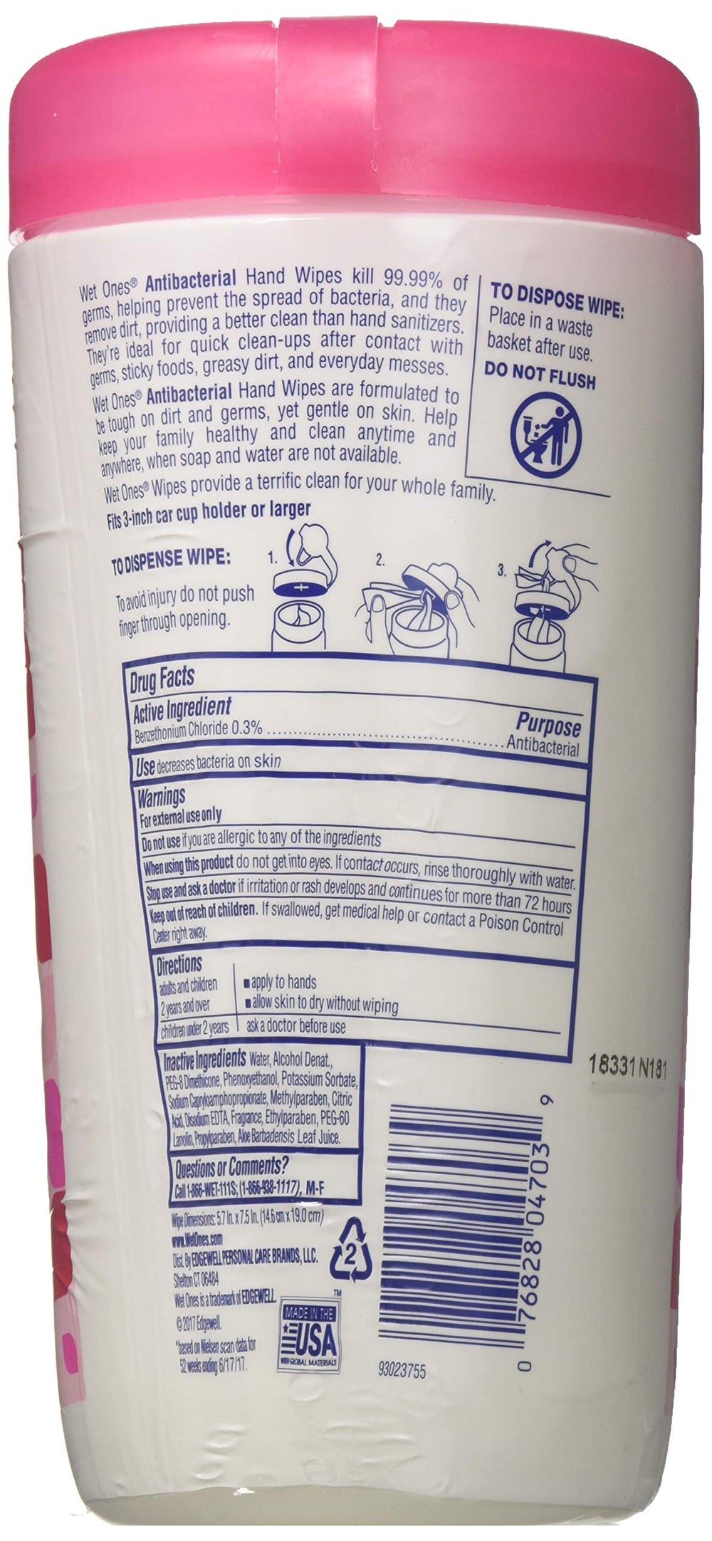Close-up of thick, soft Wet Ones wipes ready for quick cleanup.