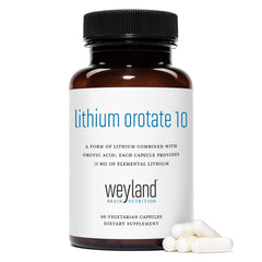 Weyland Lithium Orotate dosage table explains elemental content and serving guidance.