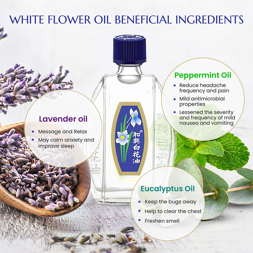White Flower Balm Oil application on arm demonstrates easy topical use.