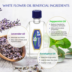White Flower Balm Oil application on arm demonstrates easy topical use.