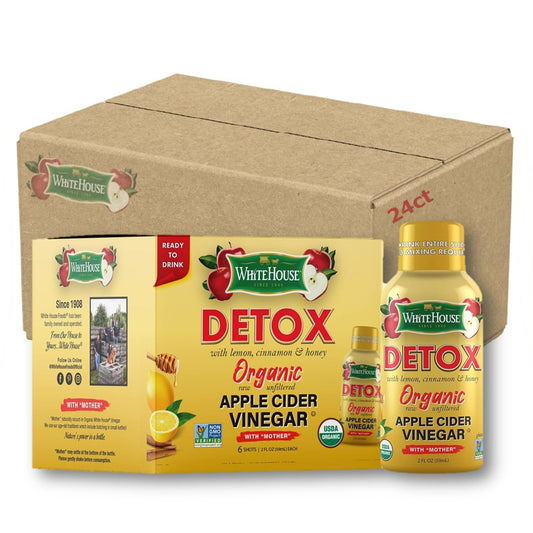 White House Detox apple cider vinegar shot in a 2oz bottle for on-the-go.
