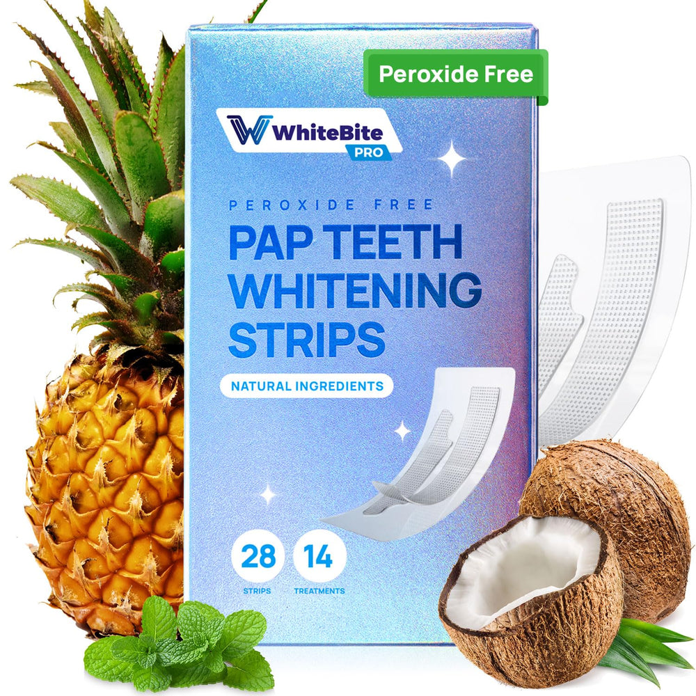 Whitebite Pro strip on teeth delivering even coverage for a brighter smile.