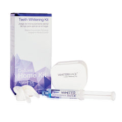 Whiter Image Deluxe Teeth Whitening Kit packaging demonstrates easy at-home whitening results.