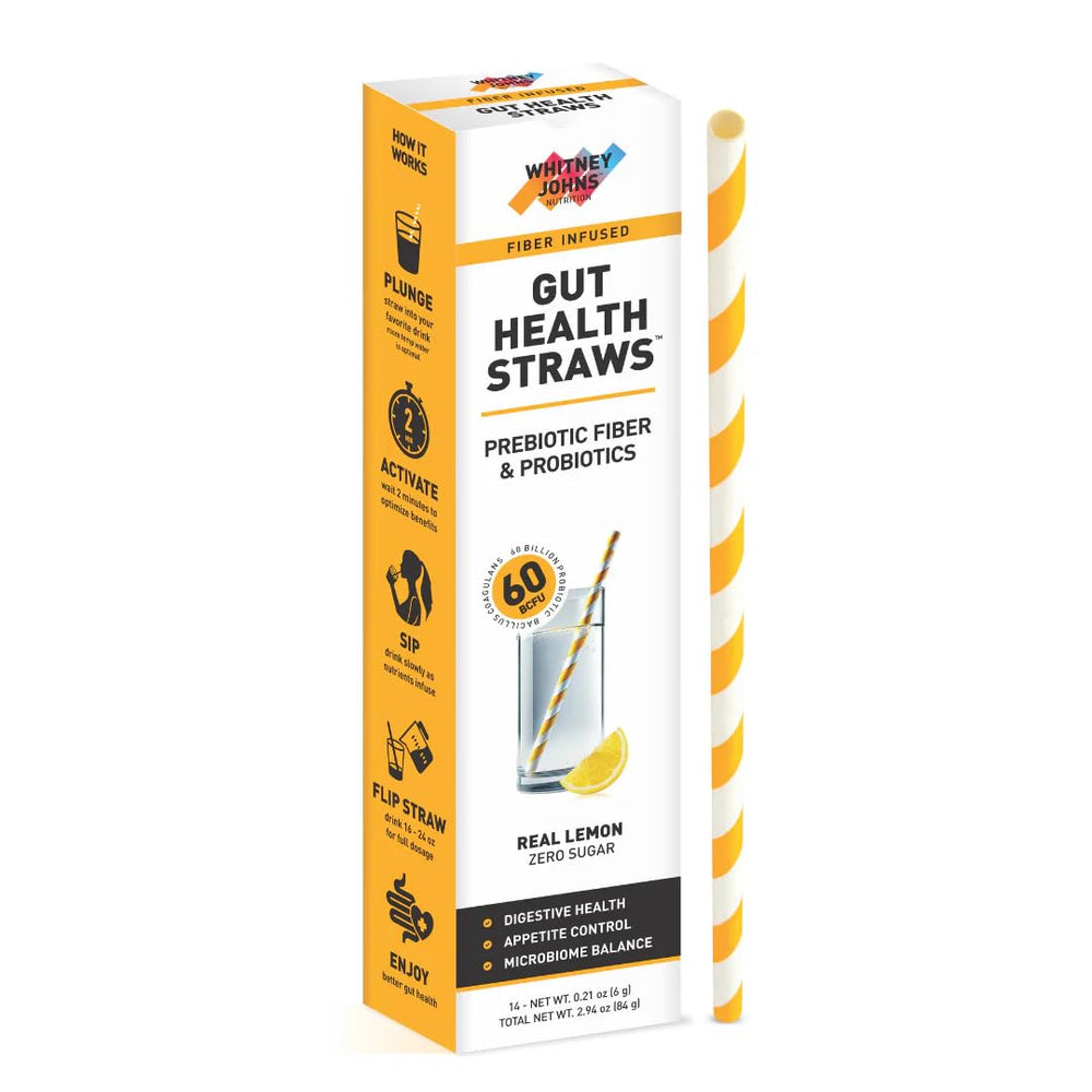 Whitney Johns Gut Straws lemon bottle pour supports gentle daily digestion