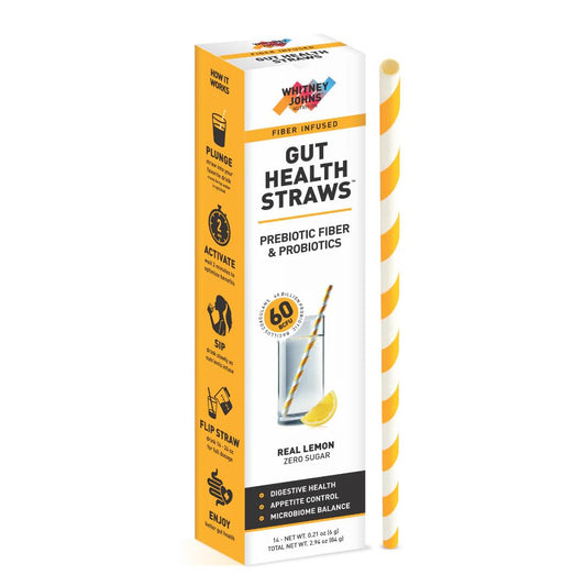 Whitney Johns Gut Straws lemon bottle pour supports gentle daily digestion