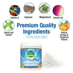 CalMag Plus ingredients-label close-up shows gluten-free, non-GMO formulation