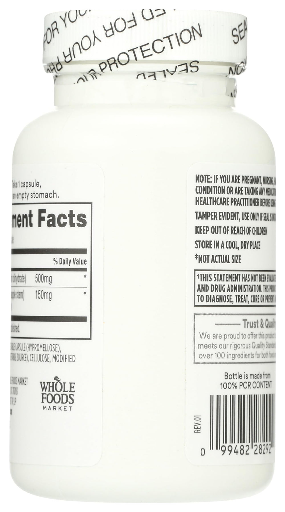 Whole Foods Market Quercetin with Bromelain label highlights premium ingredients