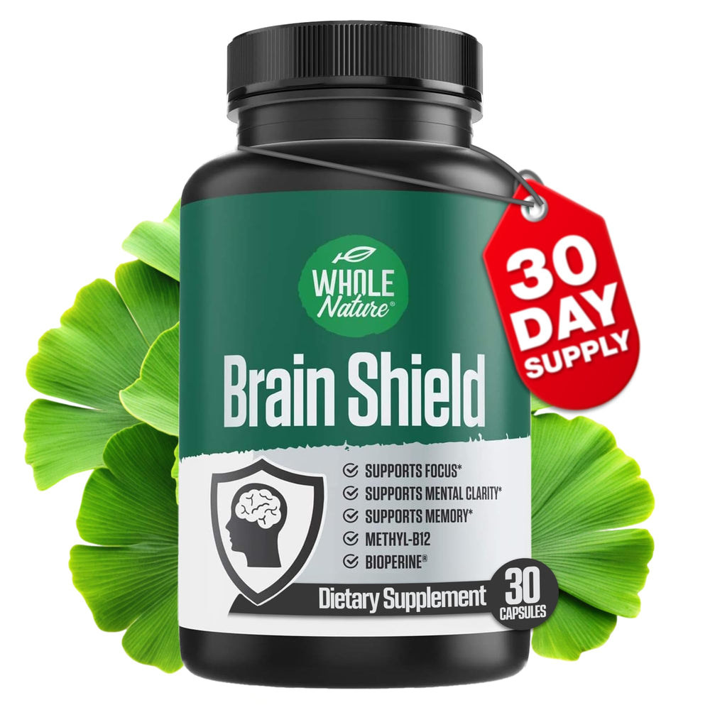 Whole Nature Brain Shield bottle front for clear focus support.