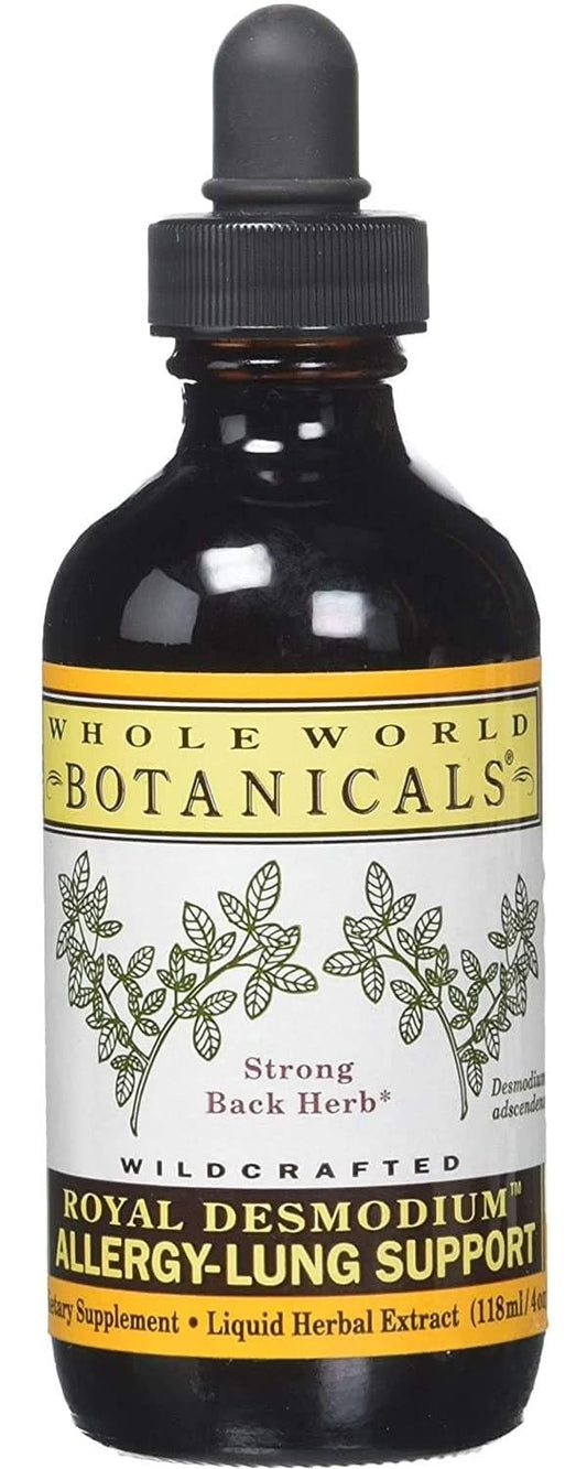 Whole World Botanicals Royal Desmodium bottle front with dropper top for precise dosing.