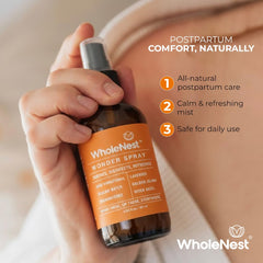 WholeNest postpartum diaper rash relief spray offers cooling relief.