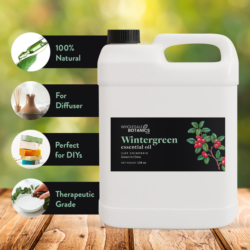 Wholesale Botanics Wintergreen essential oil shown in a DIY soap or candle setup