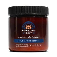 Wholesome Hippy Menthol & Eucalyptus Comfort Balm bottle with cooling, minty scent.