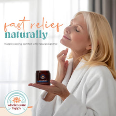 Wholesome Hippy balm chest application demonstrates soothing massage and spa-like aroma.