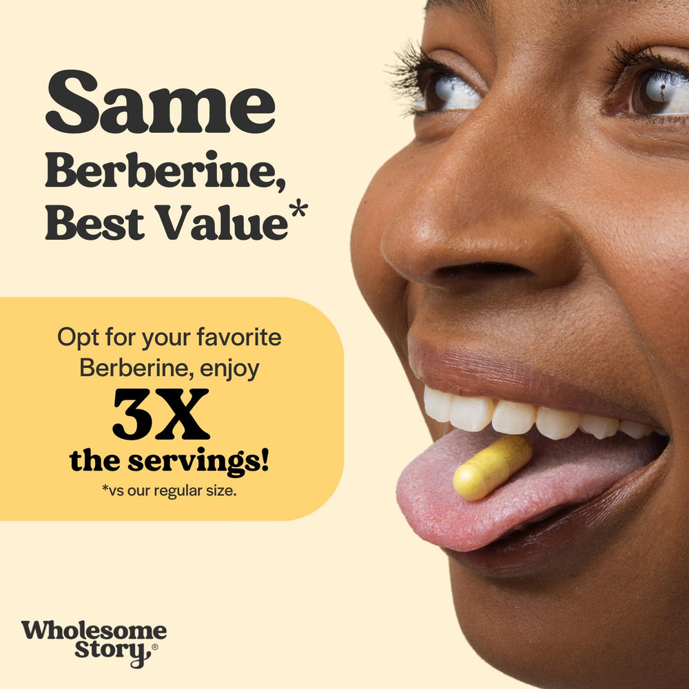 Wholesome Story Berberine label close-up highlights purity and potency