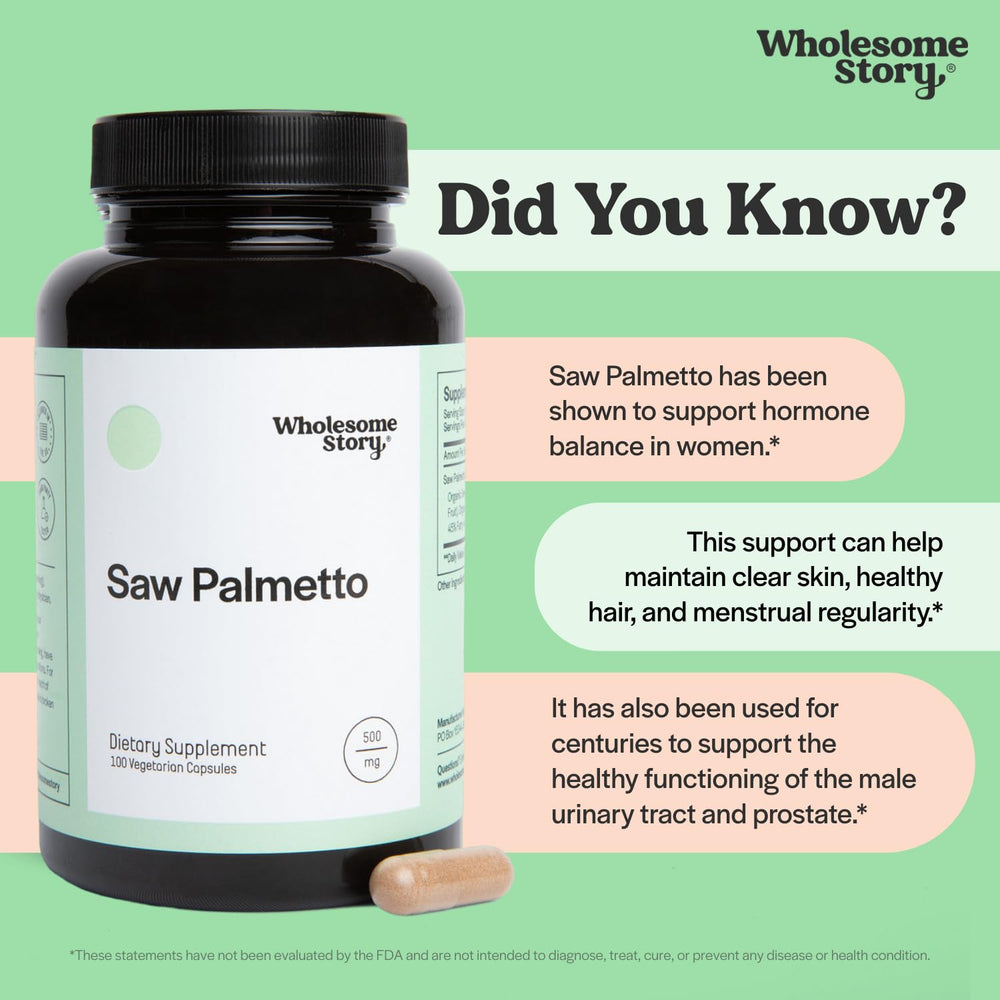 Serving suggestion showing daily intake of Saw Palmetto capsules for routine use.