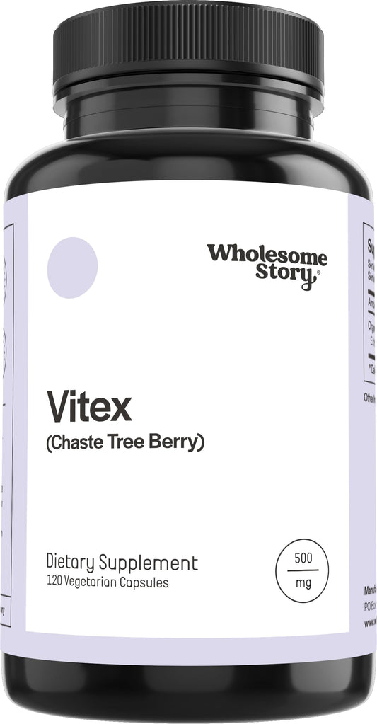 Wholesome Story Vitex bottle front highlighting herbal balance support.