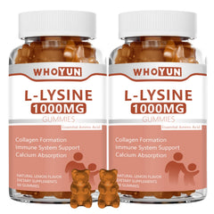 Whoyun L-Lysine gummies bottle front highlighting lemon flavor and potency