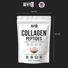 WHYZ bovine collagen powder nutrition panel implies transparent ingredients.
