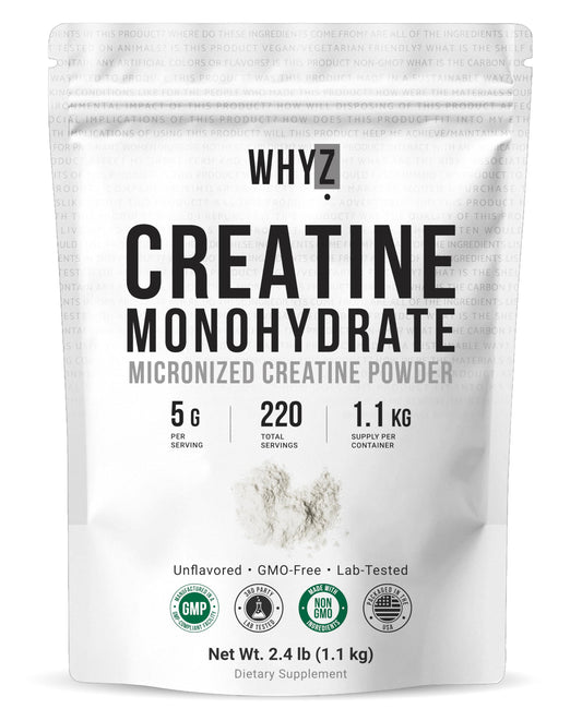 WHYZ Pure Creatine Monohydrate powder in bag for easy storage and consistent dosing.