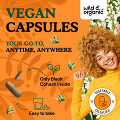 Wild & Organic capsules dispensing shot demonstrates simple daily dosing.