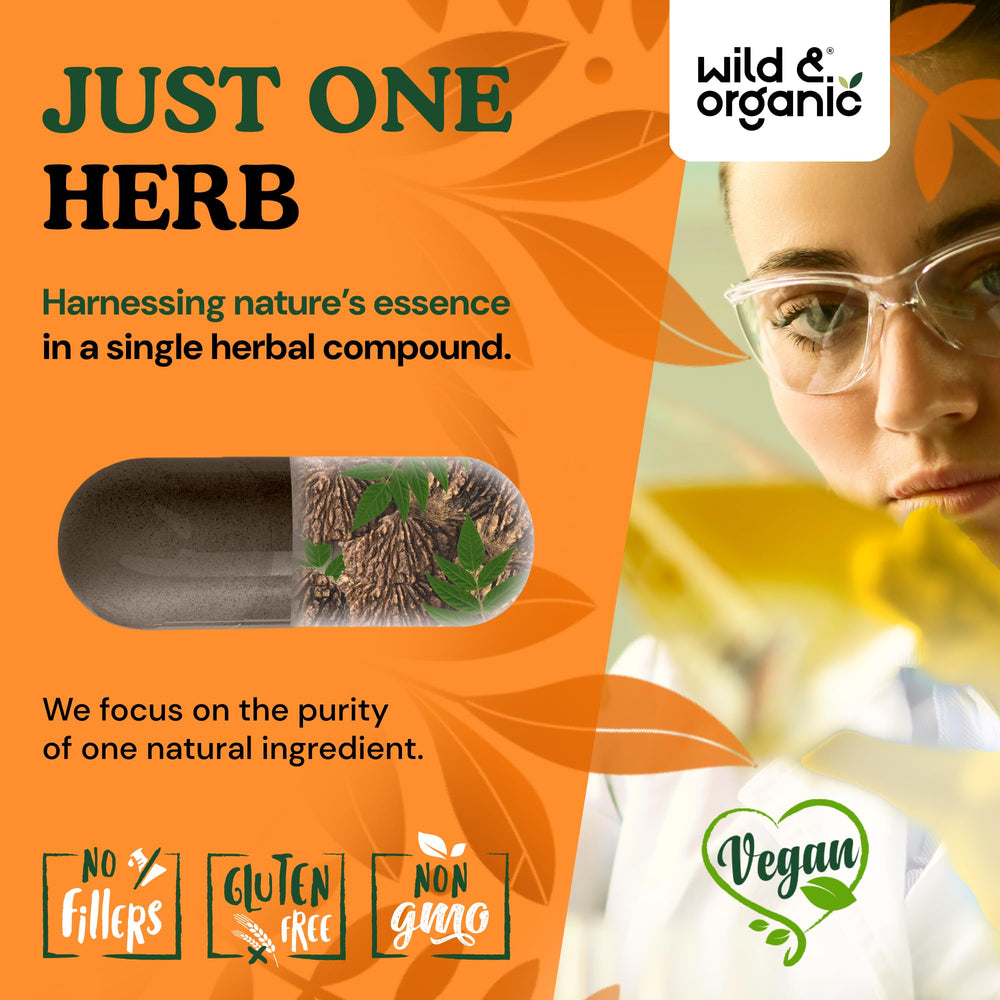 Wild & Organic Black Walnut Hull Capsules bottle with label showing 60-day supply.