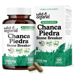 Wild & Organic chanca piedra capsules 1200 mg for kidney and gallbladder support.