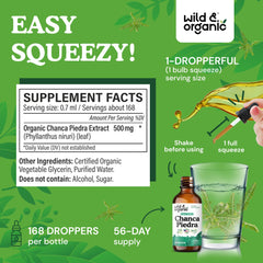 Pour of Wild & Organic Chanca Piedra Drops illustrating tincture use.